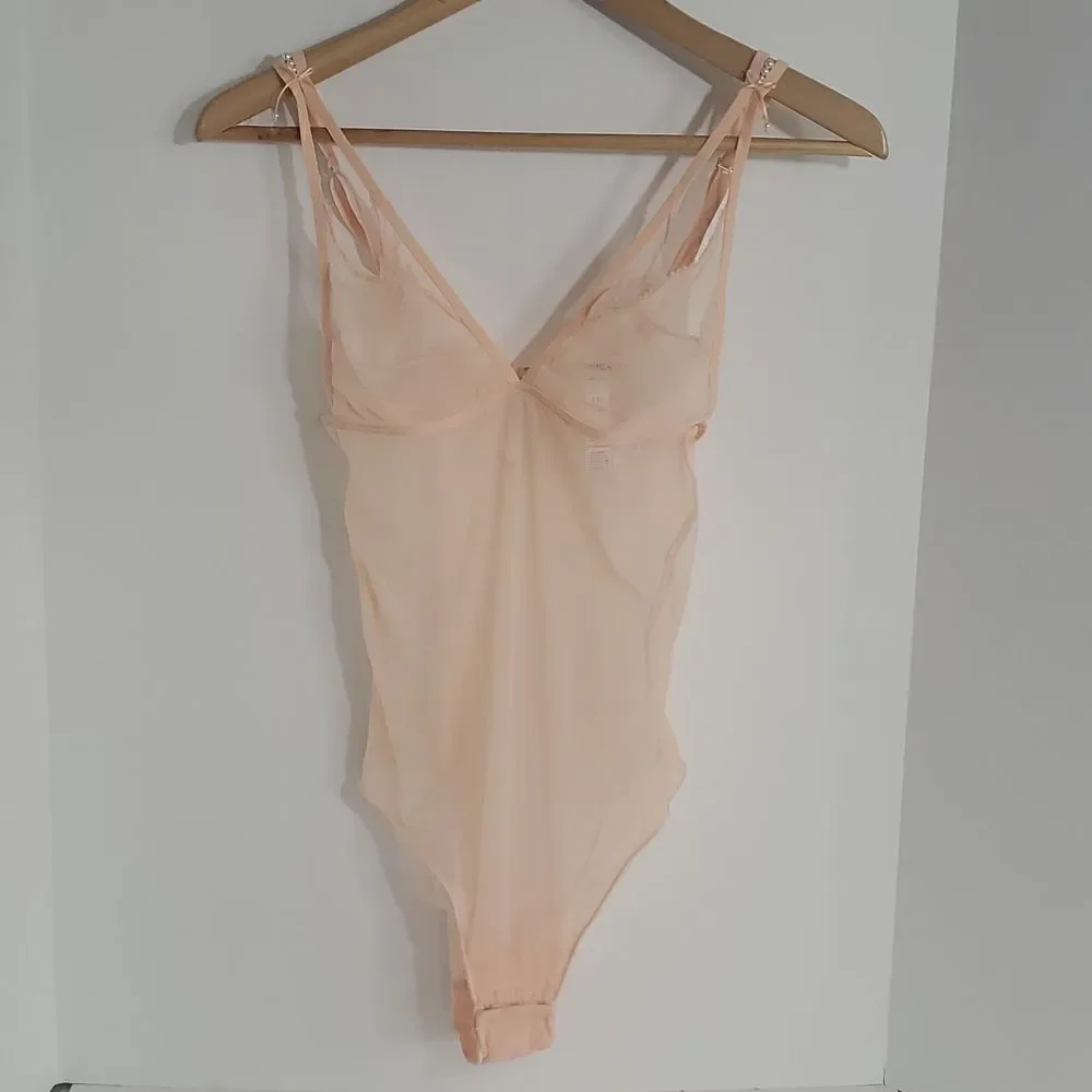 La Perla Cutout Mesh Bodysuit Peach Size 36B NWOT